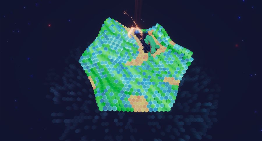 La carte hexagonale vue de haut, flottant dans la nuit